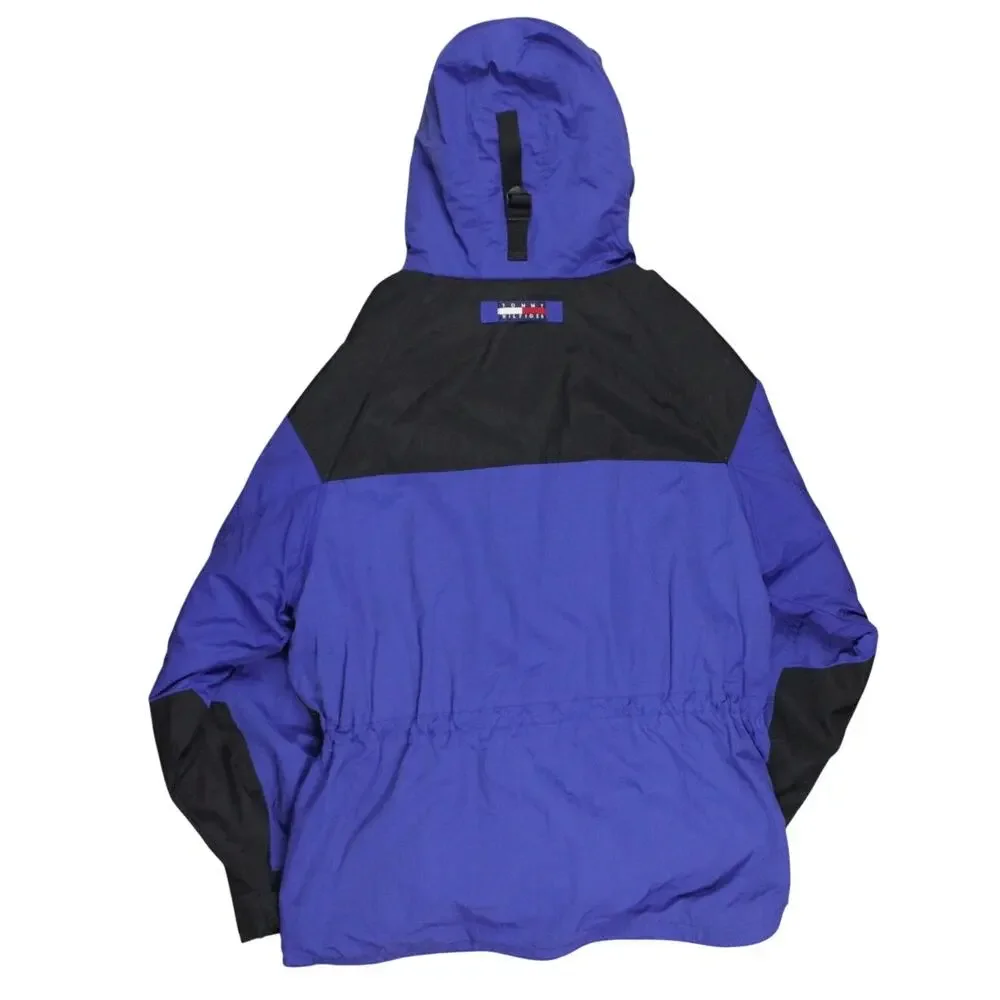 Vintage Tommy Hilfiger Colorblock Hooded Jacket Mens L‎ Blue Black 90s